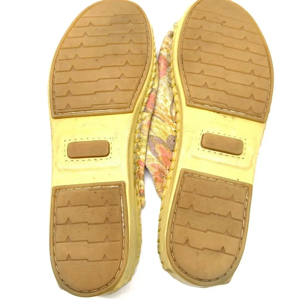 La Plume Floral Leather Yellow Slip on  Made in Italy Sandals Size 9 EUR 40 - Picture 12 of 13
